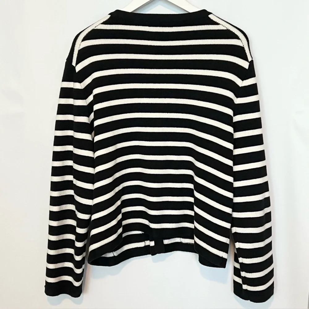 J.Crew Emilie Sweater Lady Jacket XXL Black Ivory Stripe Gold Button